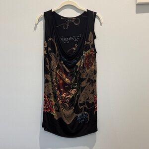 Ed Hardy Black and Red Graphic Tank long tunic style Top
